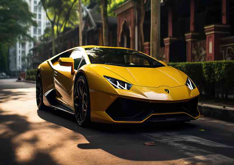 Yellow Lamborghini sports on the road | Di-Bond