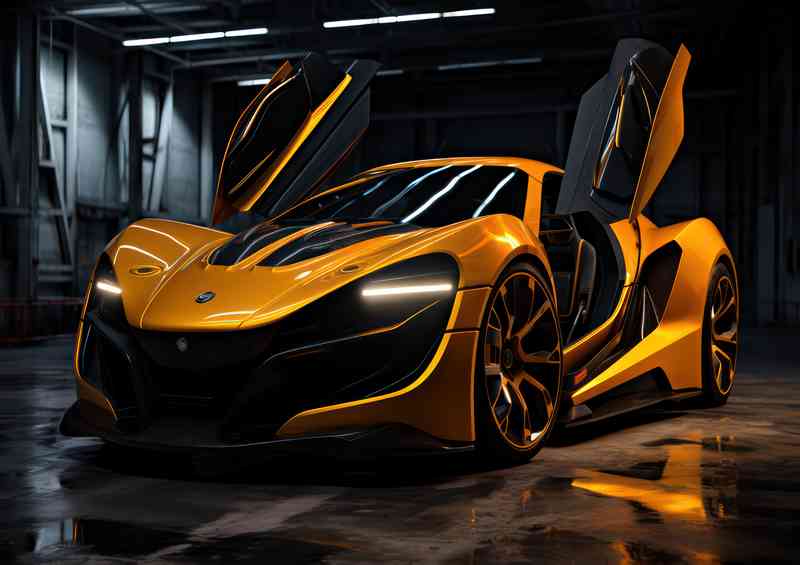 Yellow super car with gulf wing doors | Canvas