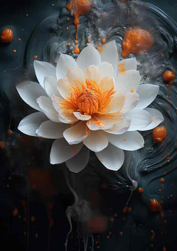 white and orange flower in the water | Canvas