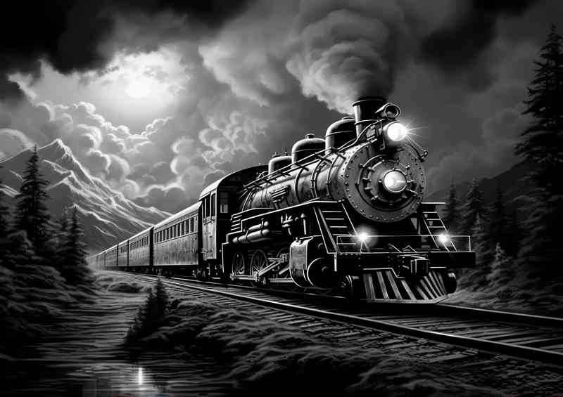 Train steaming along the track | Poster