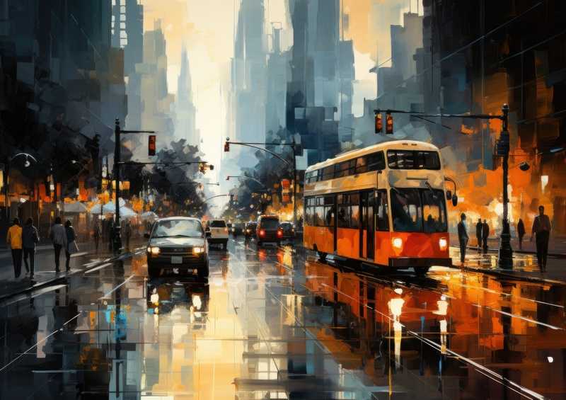 Busy cityscape street scene during the day | Poster