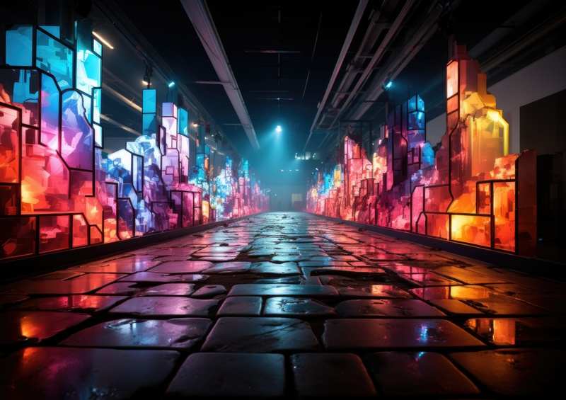 Neon colours of a mininal city street | Metal Poster