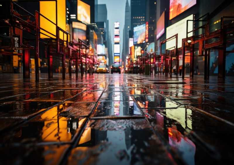 Times Square street in the rain | Di-Bond