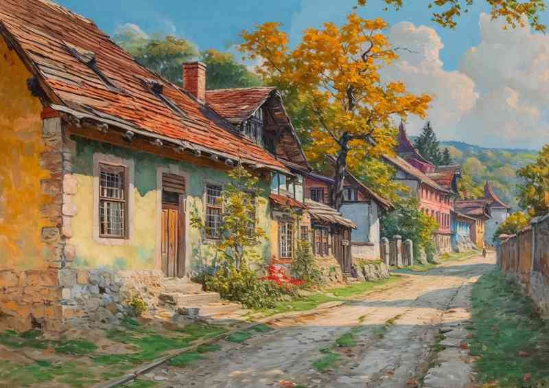 Nice quaint little village road Romaina | Metal Poster