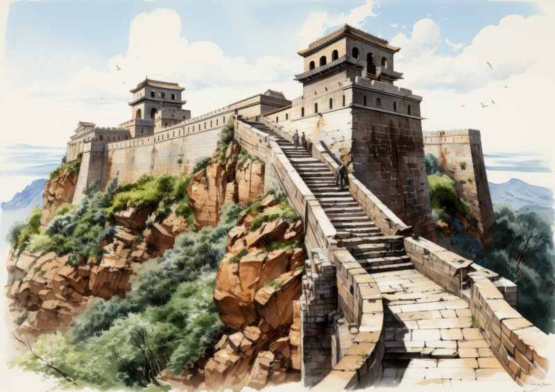 Painted style of the great wall of china steps | Metal Poster