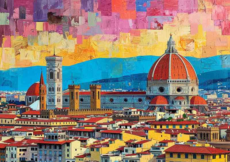 Painting showing the architecture of florence | Metal Poster