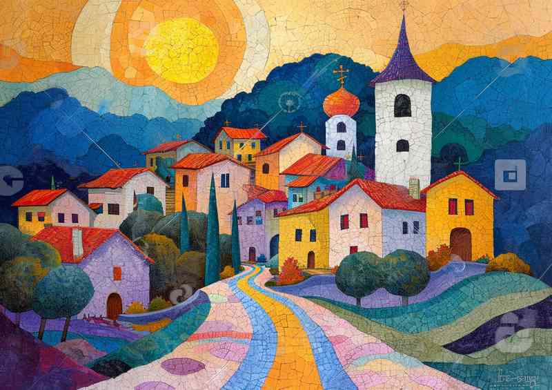 The Painted houses village in romaina | Metal Poster