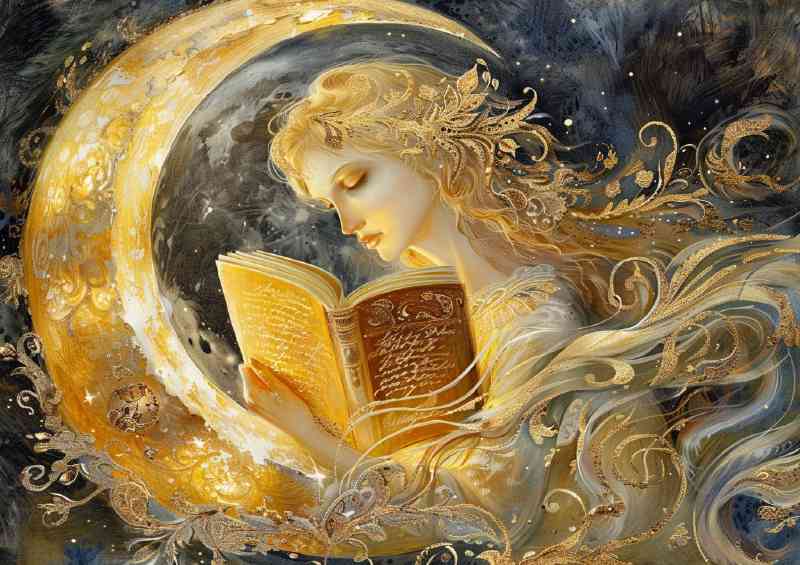 A woman reading a book in the moon on her hands | Di-Bond