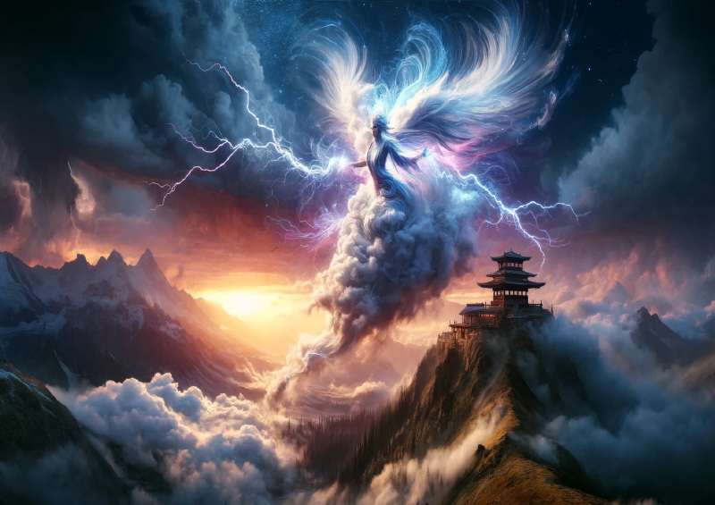 Air elemental spirit her form a whirlwind of clouds and lightning | Canvas