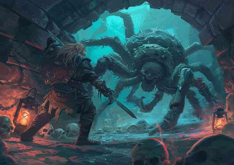 Barbarian Viking fighting the giant Spider | Canvas