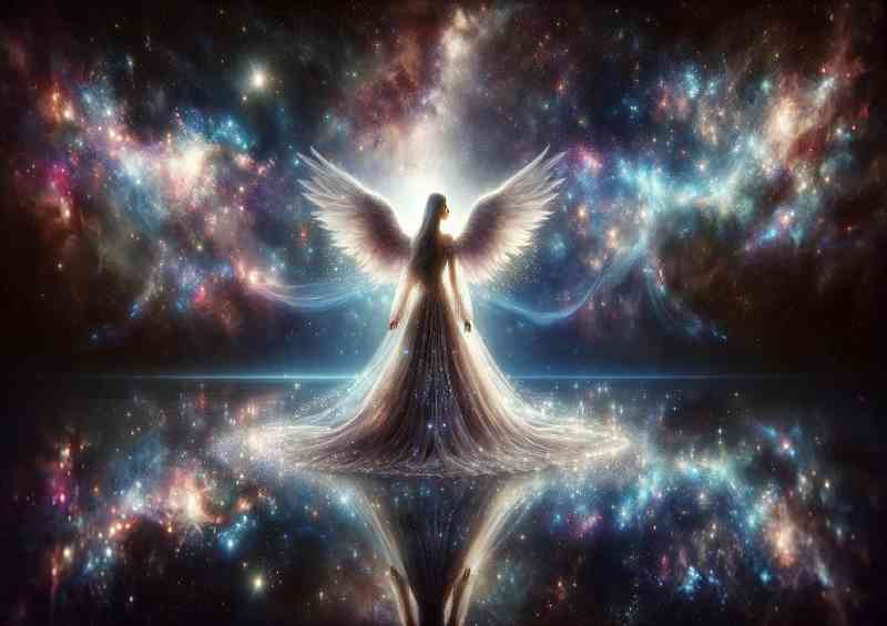 Celestial angel her gown cascading like a waterfall of stars | Metal Poster