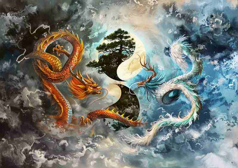 Dragon and phoenix yin yang | Metal Poster