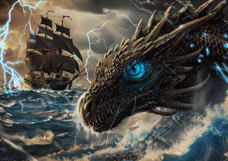 Dragon with blue eyes and black scales | Metal Poster