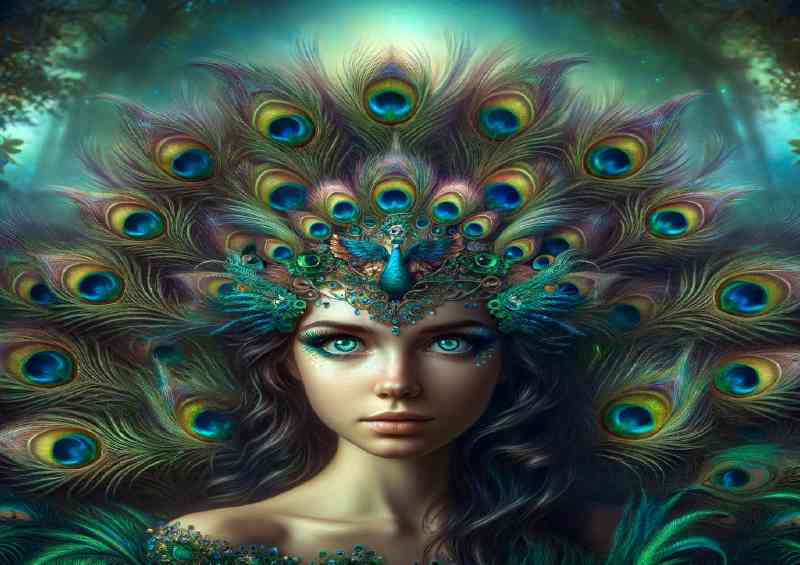 Enchanting goddess adorned with a peacock feather crown | Poster