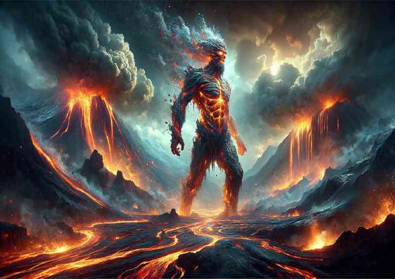 Fire giant his body sculpted from flowing lava and molten rock | Canvas