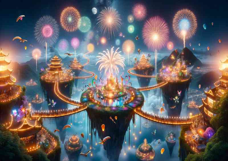 Festival on floating islands in the sky | Metal Poster