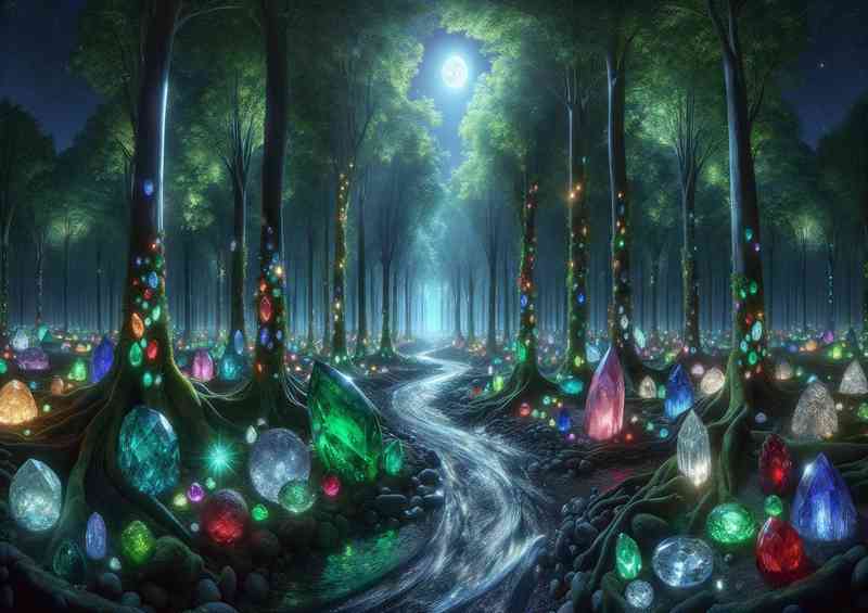 Mystical forest at night where the leaves on the trees are made | Di-Bond
