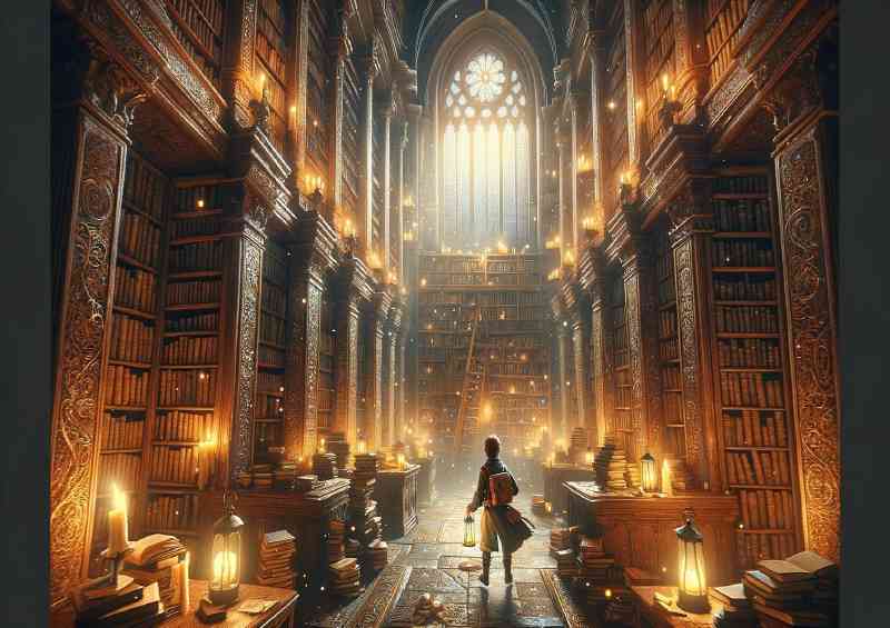 Towering bookshelves and mystical artifacts | Metal Poster