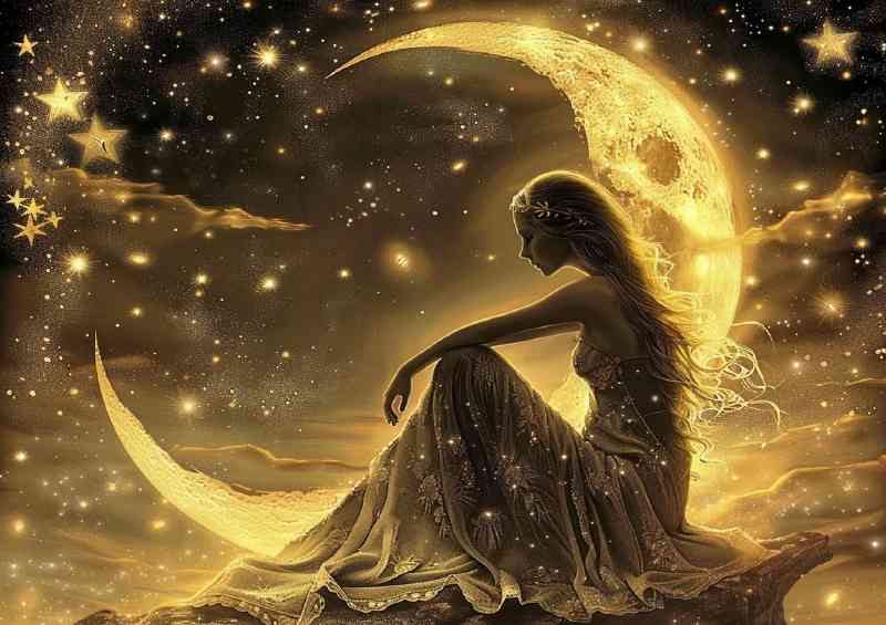 Female fantasy stargazing and moon | Metal Poster