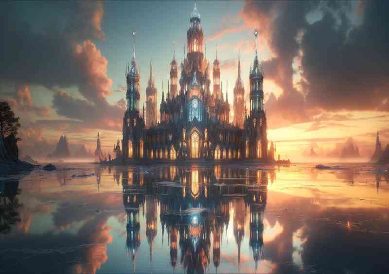 Grand crystal Palace at dawn its towers and spires | Metal Poster