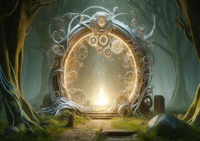 Magical time Gate its archway formed from twisting silver vines | Di-Bond