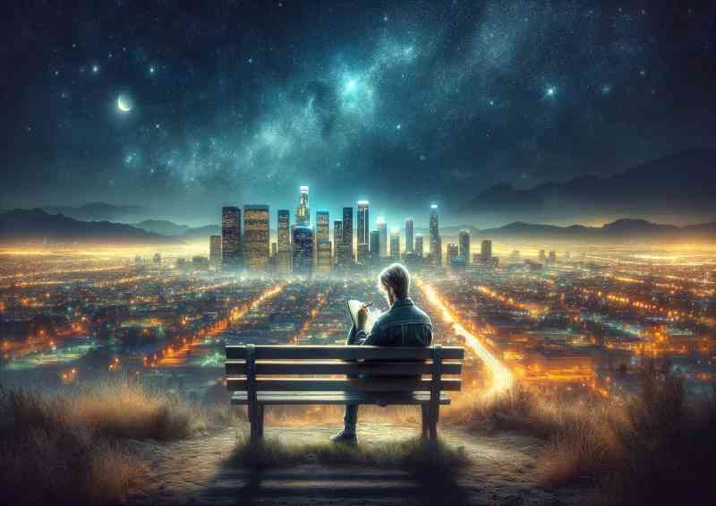 Serene moment on a city bench with a panoramic view | Di-Bond