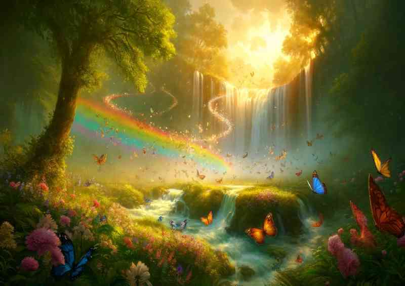 Serene nature scene with a multitude of colorful butterflies dancing | Di-Bond