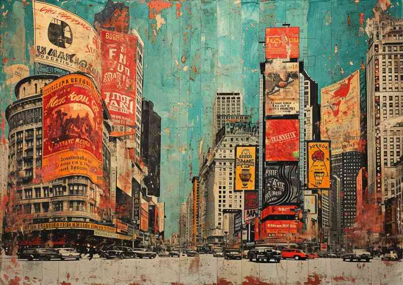 A old painting that shows several buildings with light blue sky | Poster