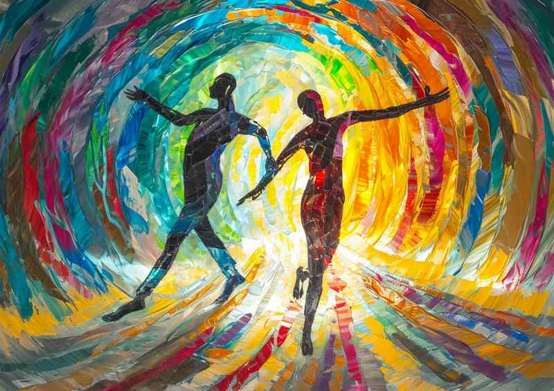 Abstract painting with two figures in a tunnel | Canvas