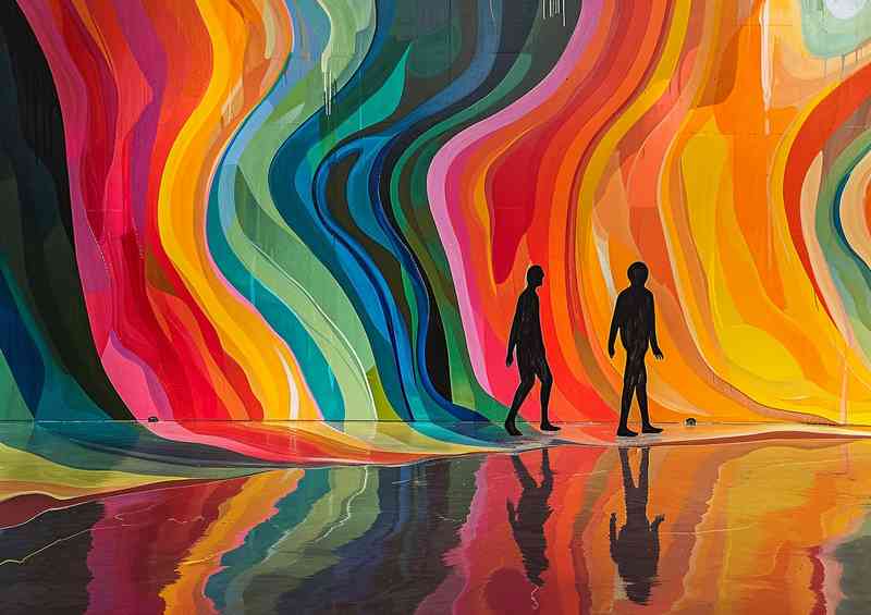 Abstract painting with two figures on a trail in a cavern | Canvas