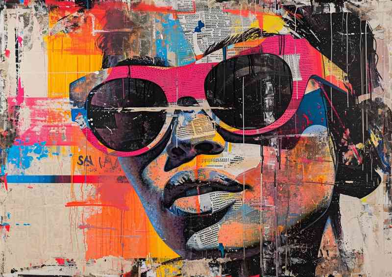 Art work lady in pink glasses with mixed media | Poster