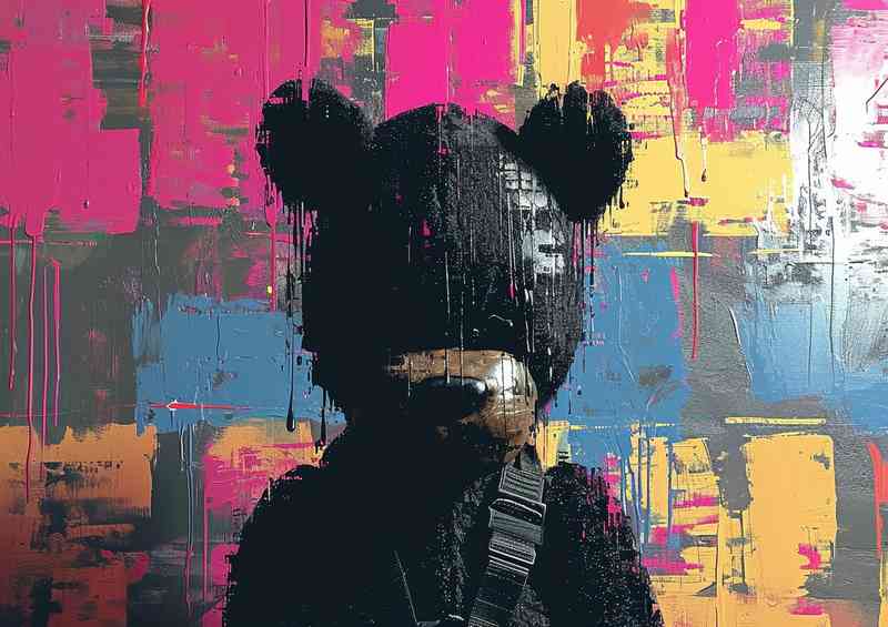Black teddy bear in the style of graffiti inspired | Di-Bond