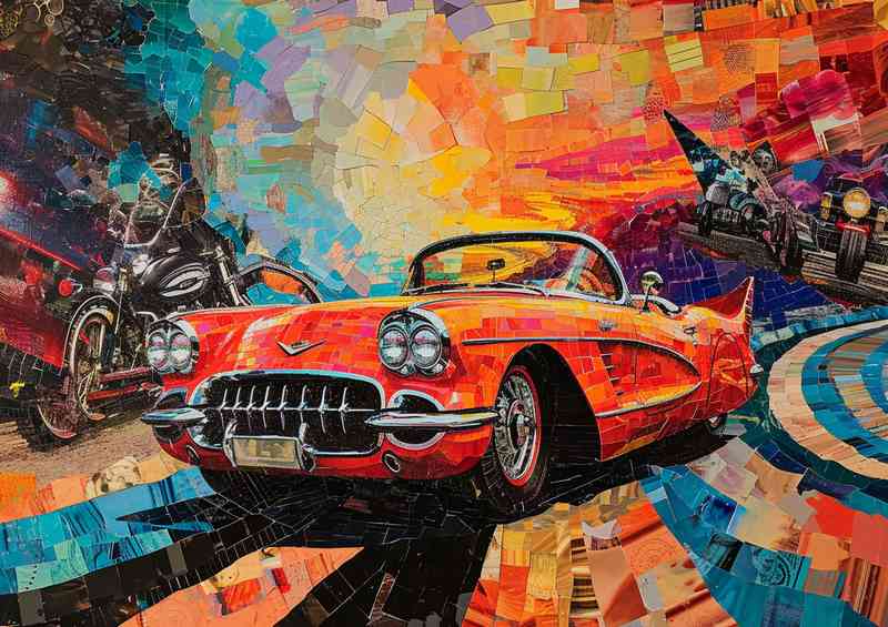 Collage featuring the red car and bike | Canvas