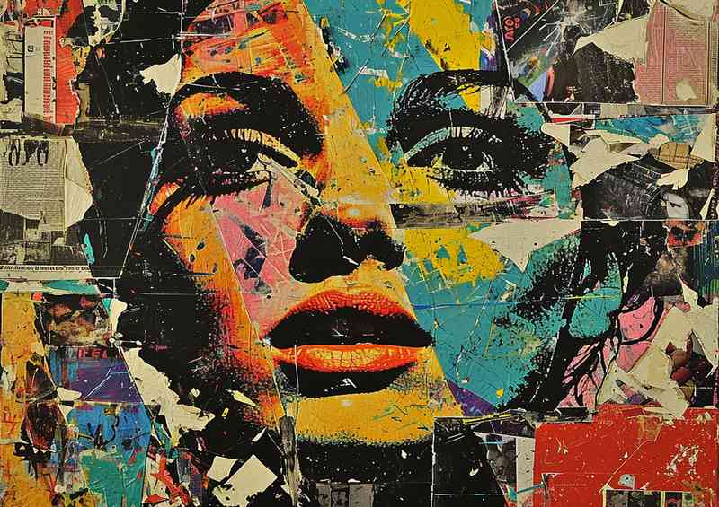 Collage of a womans face mixed media art | Poster