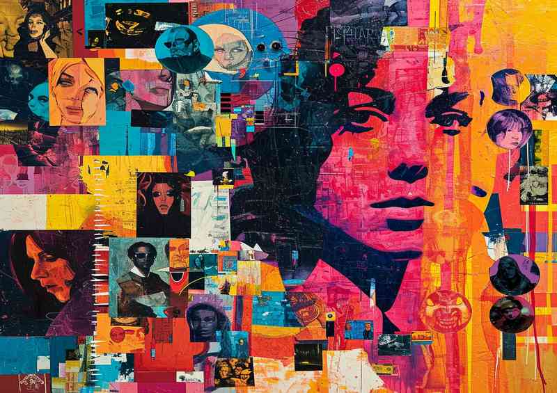 Collage of many ladys on a wall | Di-Bond