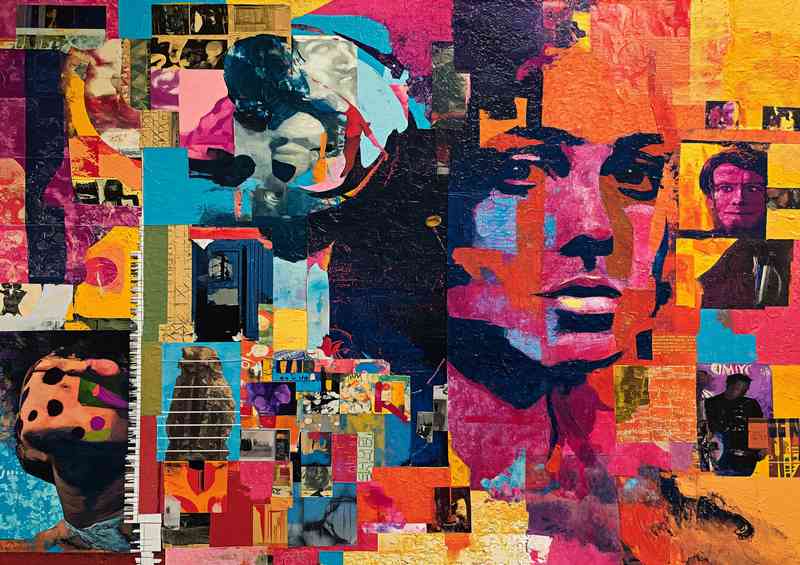 Collage of various things with people colourful | Metal Poster