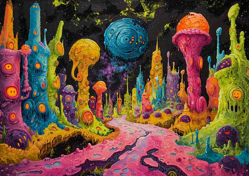 Ecstasy pink road with whacky trees | Poster