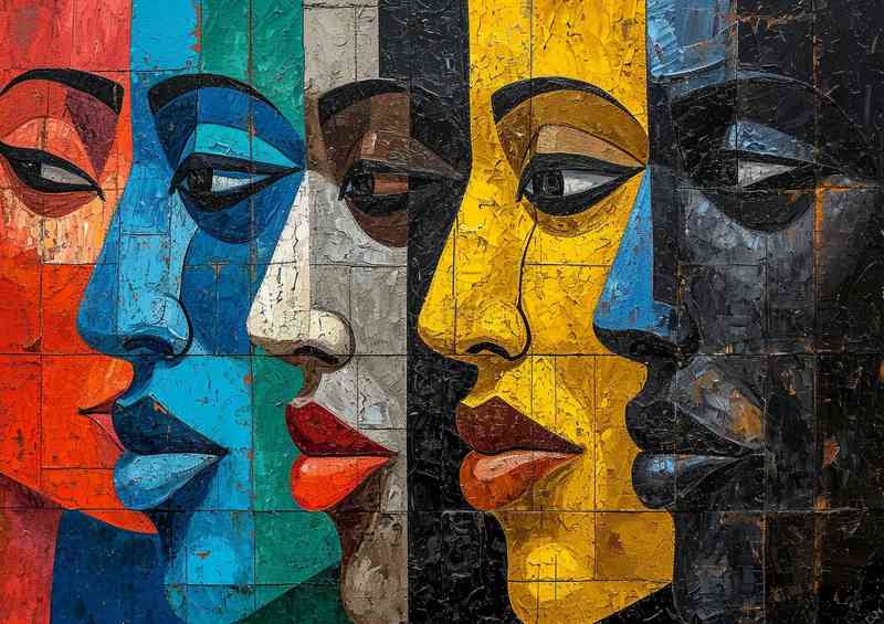 Four different faces with mixed colours | Poster