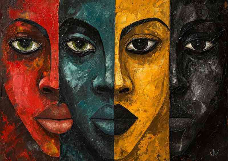 Four faces various colours | Poster