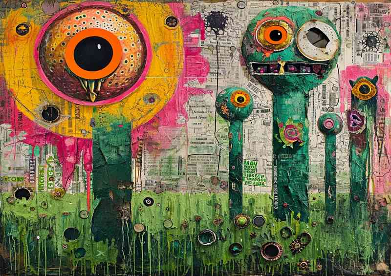 Green object in a field abstract | Canvas