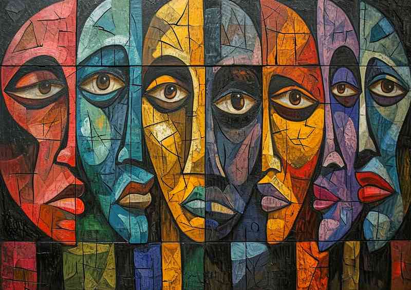 Many faces in a abstract cubist form | Metal Poster