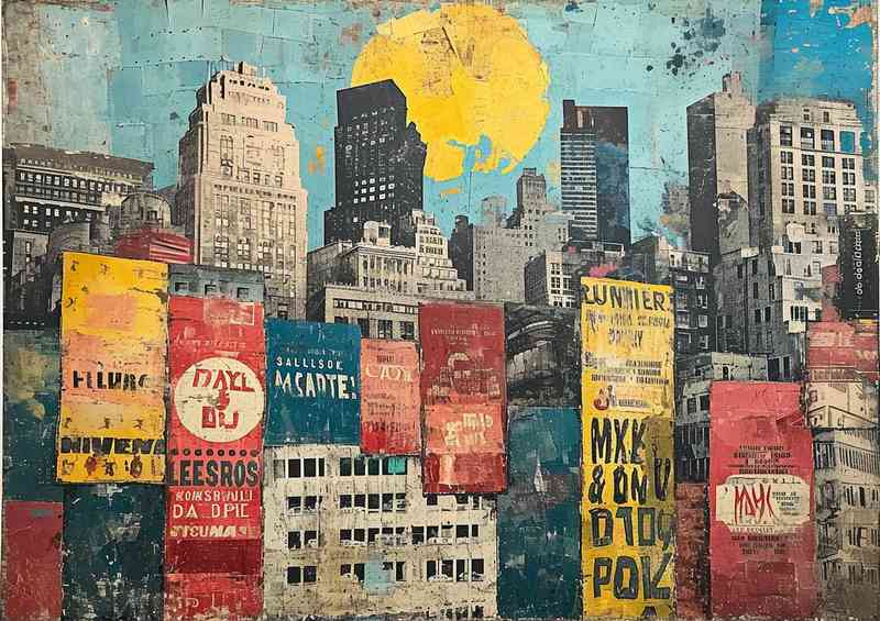 Old paintings with tall hi rise buildings | Metal Poster