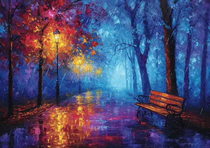 Painted style of a cold rainy day at night | Canvas