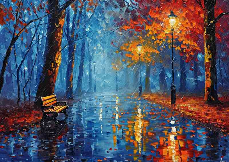 Painting of a rainy day in the park | Metal Poster