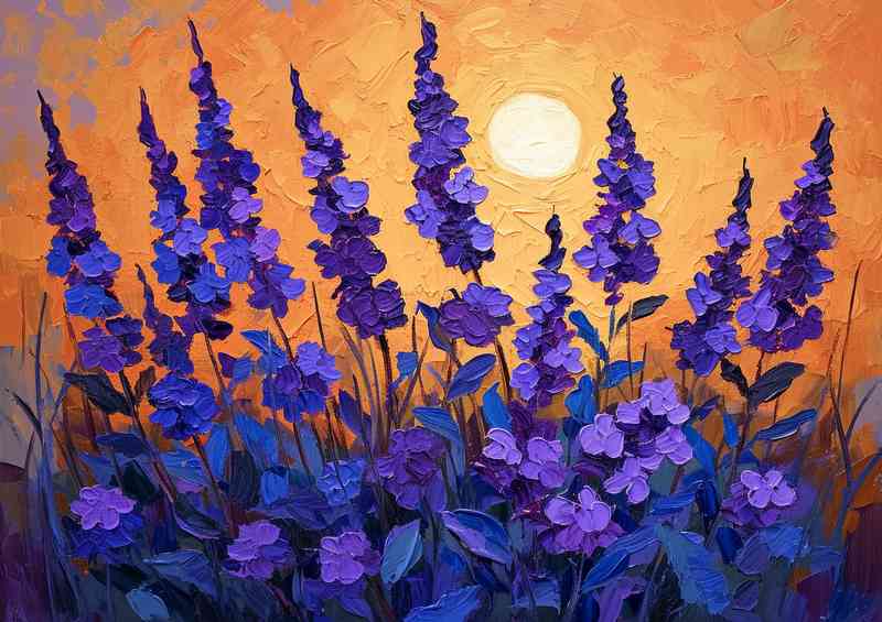 Painting of purple flowers with the sun behind | Canvas