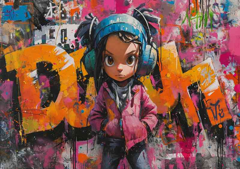 Person on a wall covered in graffiti | Metal Poster