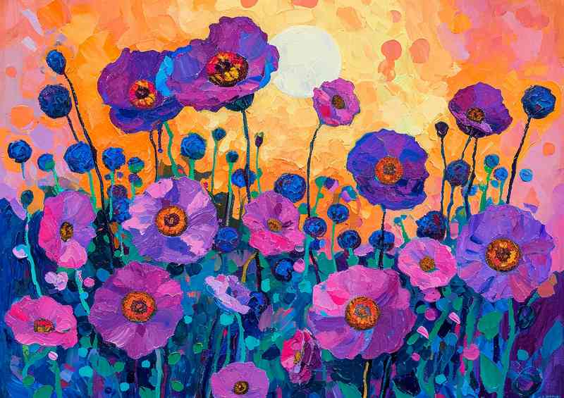 Purple flowers in bloom painted | Metal Poster