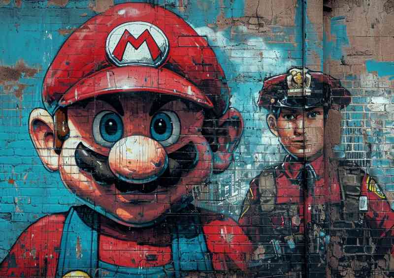 Street art mario with a painted police officer | Canvas