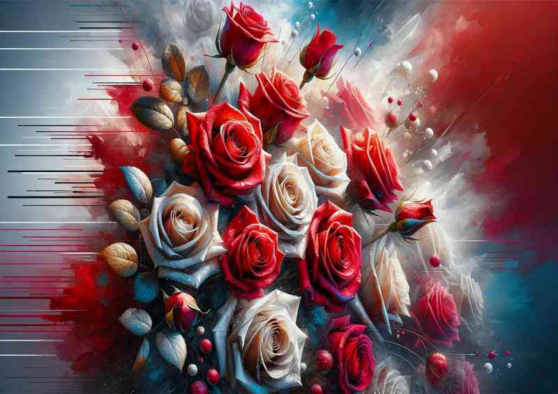 Stunning Red and White Roses full bloom | Canvas