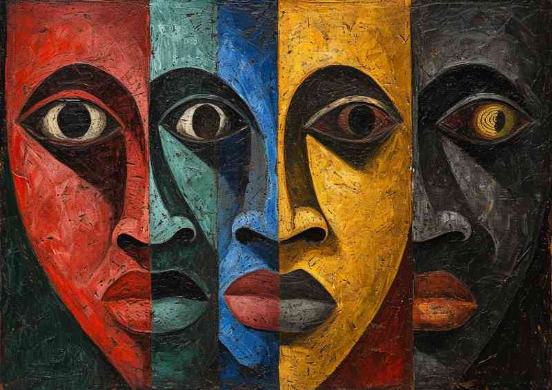 The four faces in mixed colours | Poster